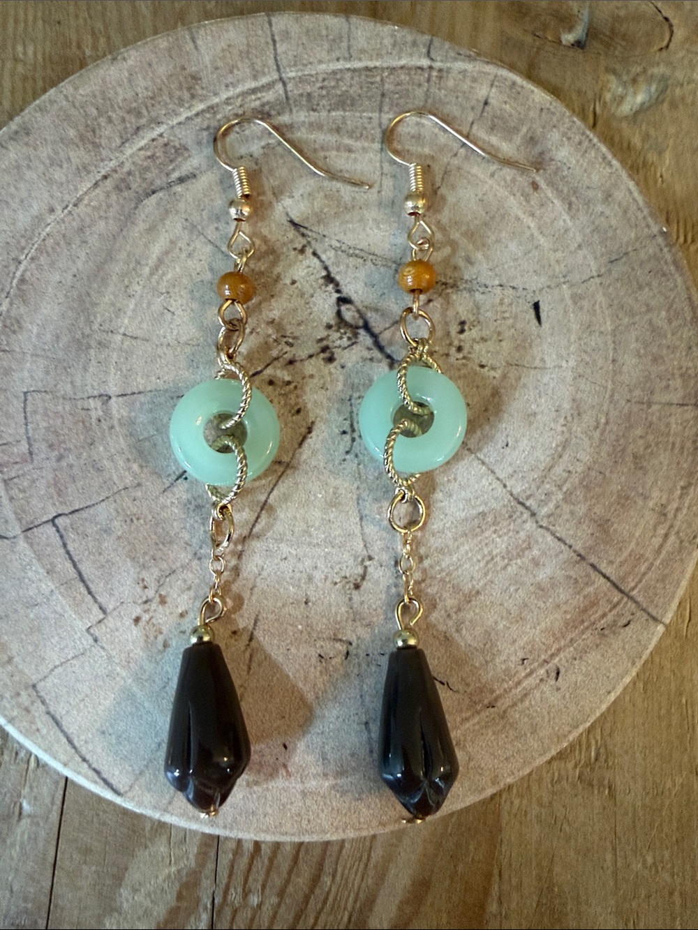 Gold-Tone Mint and Black Drop Earrings - Picture 3 of 7